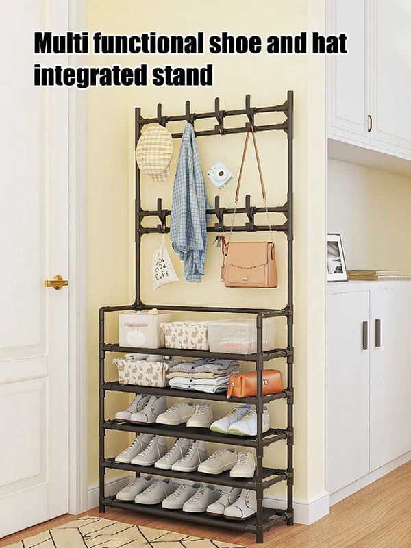 Stainless Steel Coat & Shoe Rack (8-Hook 5-Tier) view 5