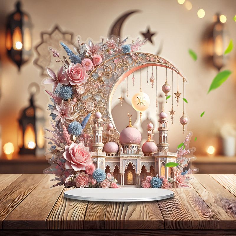 2D Ramadan Crescent Moon & Mosque Acrylic Decor view 2
