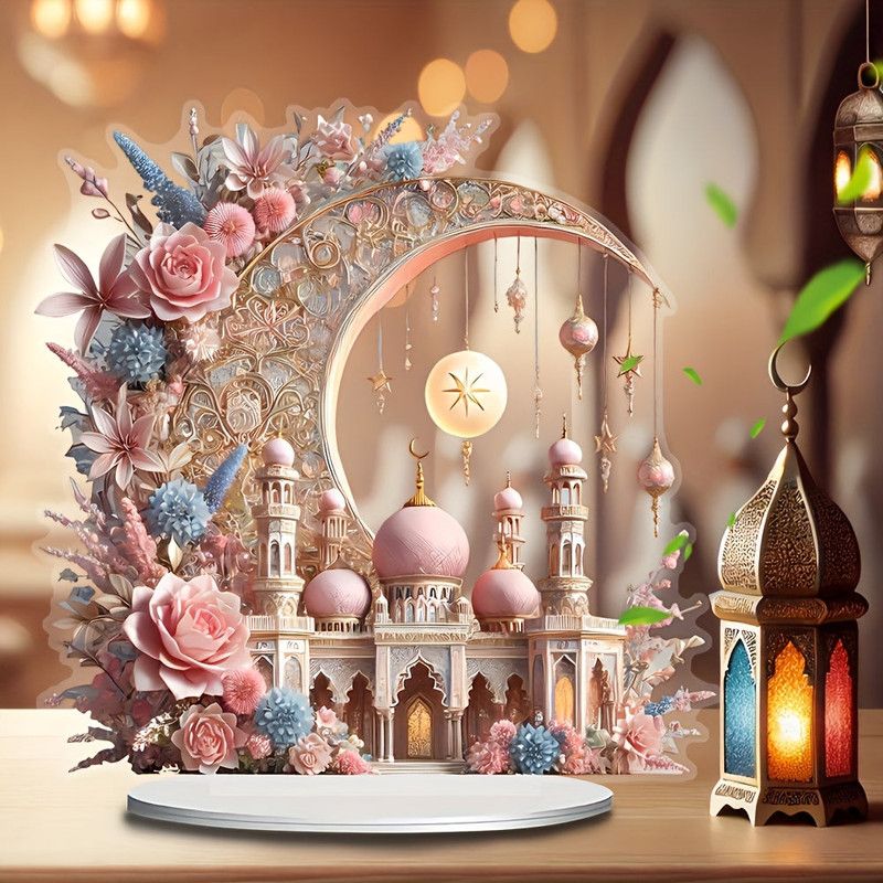2D Ramadan Crescent Moon & Mosque Acrylic Decor view 5