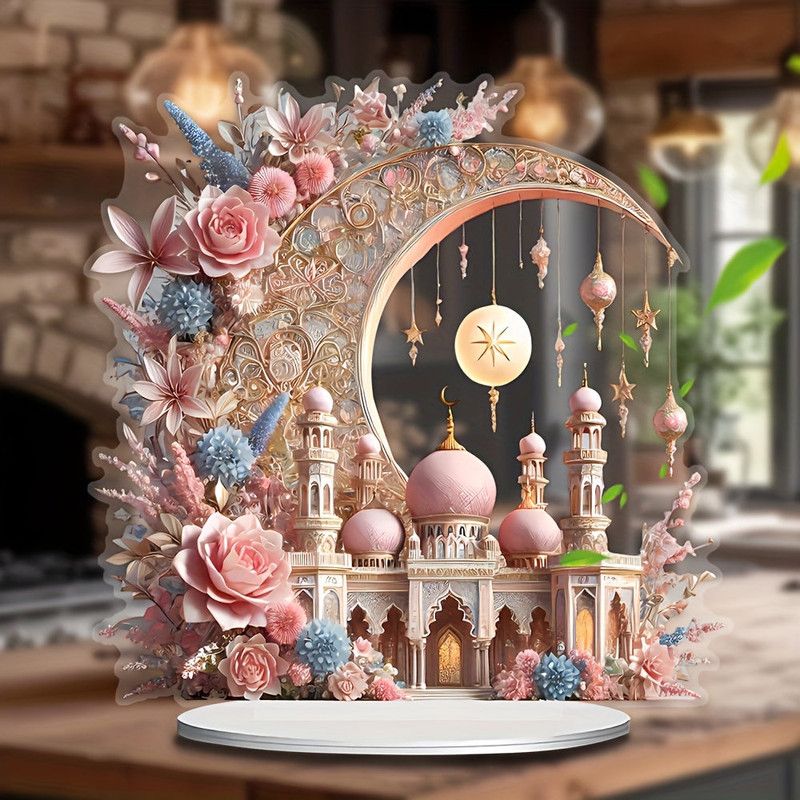 2D Ramadan Crescent Moon & Mosque Acrylic Decor view 6