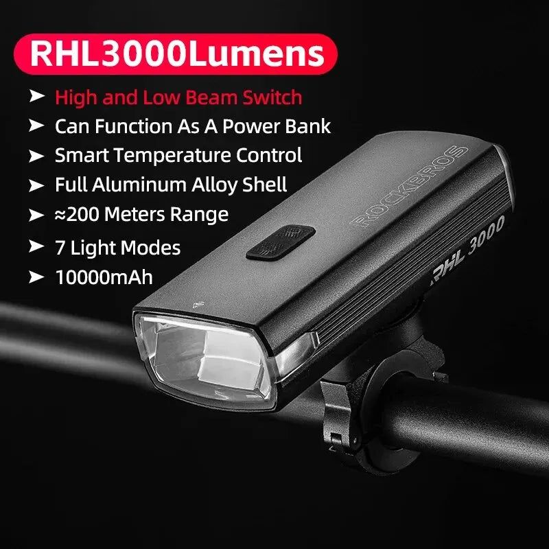 3000 Lumen Rechargeable Bike Light Black view 6
