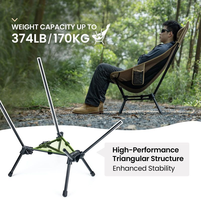 Portable High-Back Camping Chair Khaki view 2