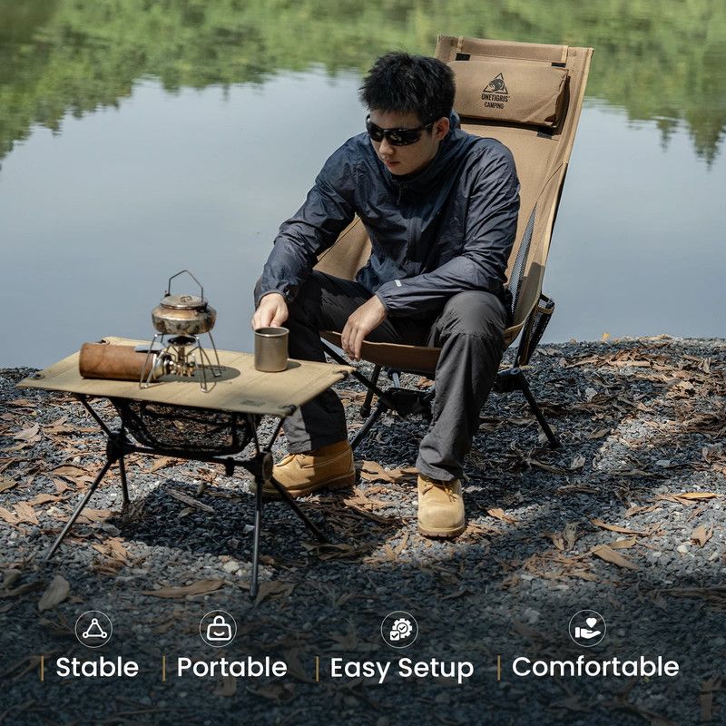 Portable High-Back Camping Chair Khaki view 5