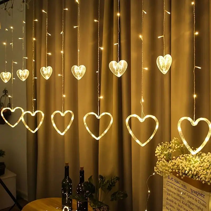 Waterproof Heart-Shaped LED Curtain String Lights view 2