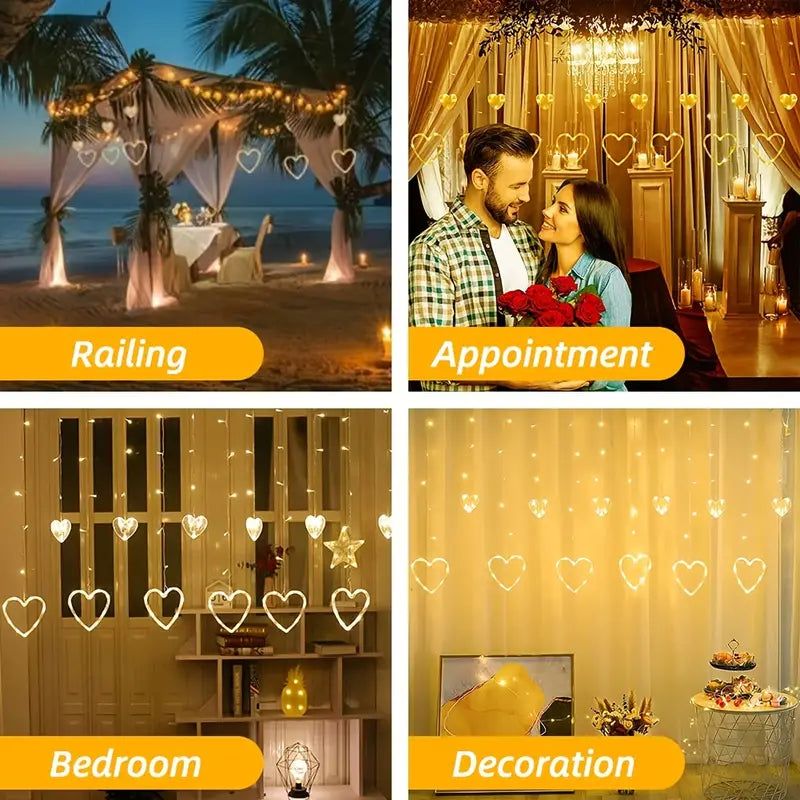 Waterproof Heart-Shaped LED Curtain String Lights view 3