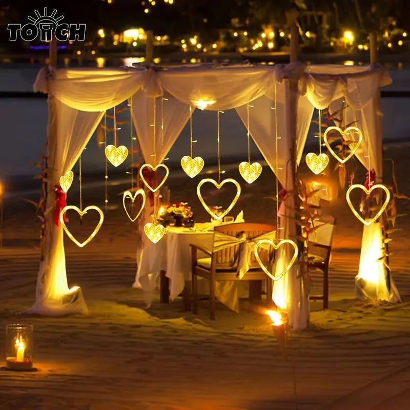 Waterproof Heart-Shaped LED Curtain String Lights view 5