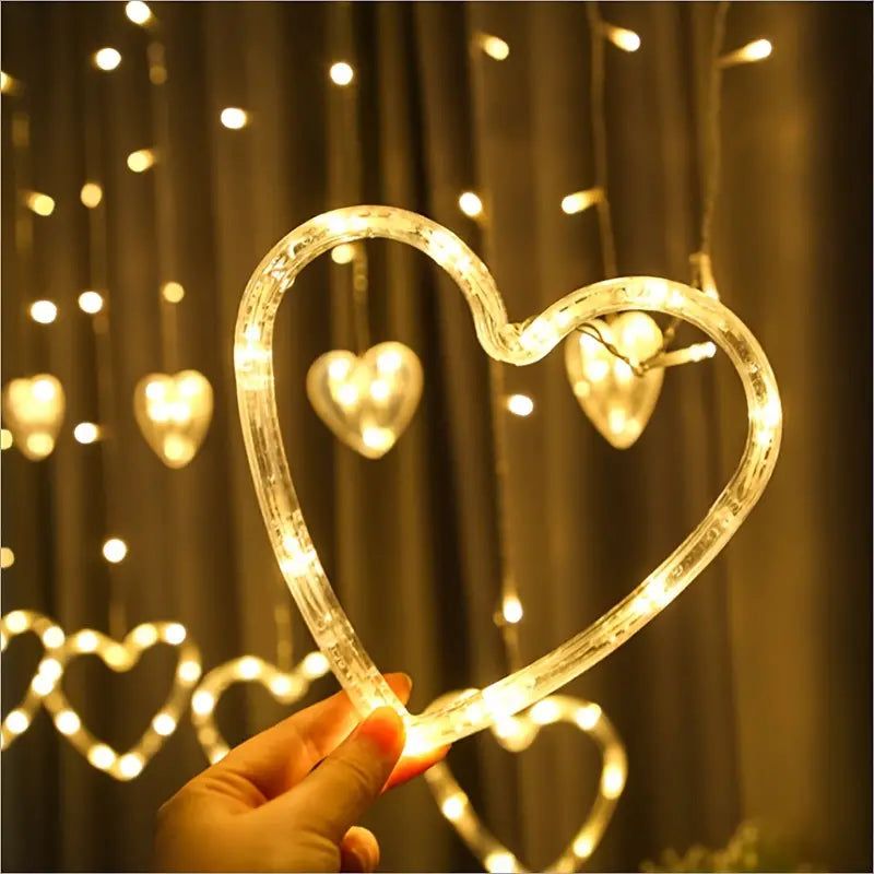 Waterproof Heart-Shaped LED Curtain String Lights view 8