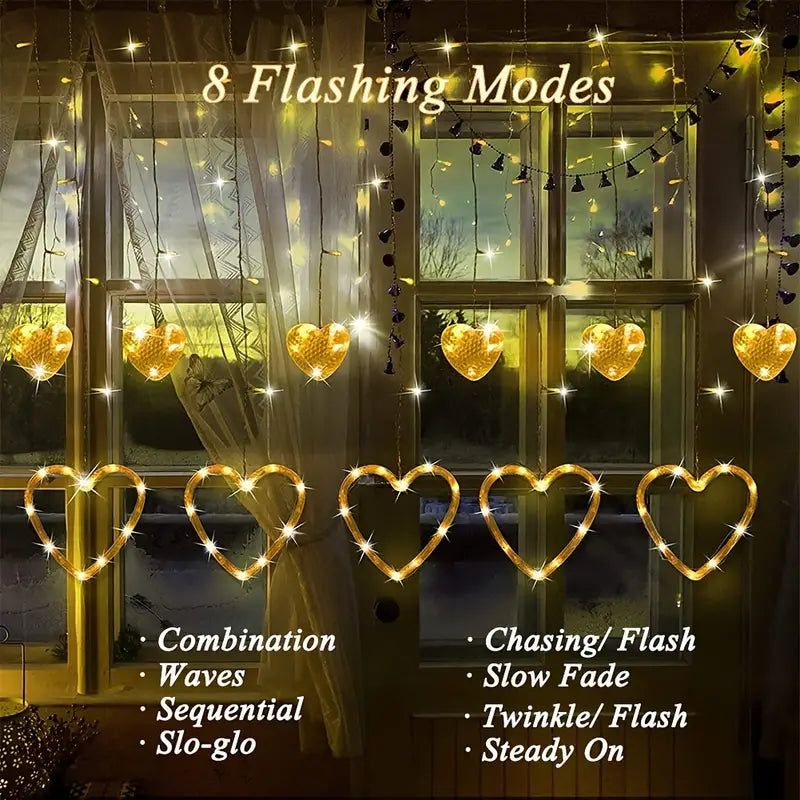Waterproof Heart-Shaped LED Curtain String Lights view 9