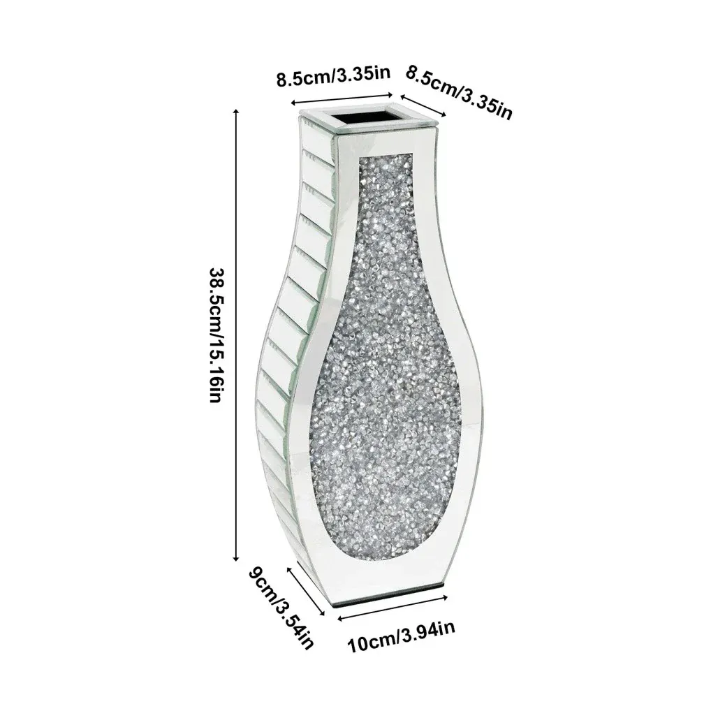 Silver Crushed Diamond Flower Vase Mirrored Glass Decorative Table Vase for view 3