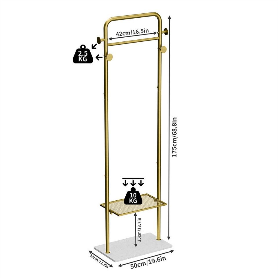 Durable Metal Corner Clothes Rack Strong Stone Base Entryway Garment Stand W Rod view 8