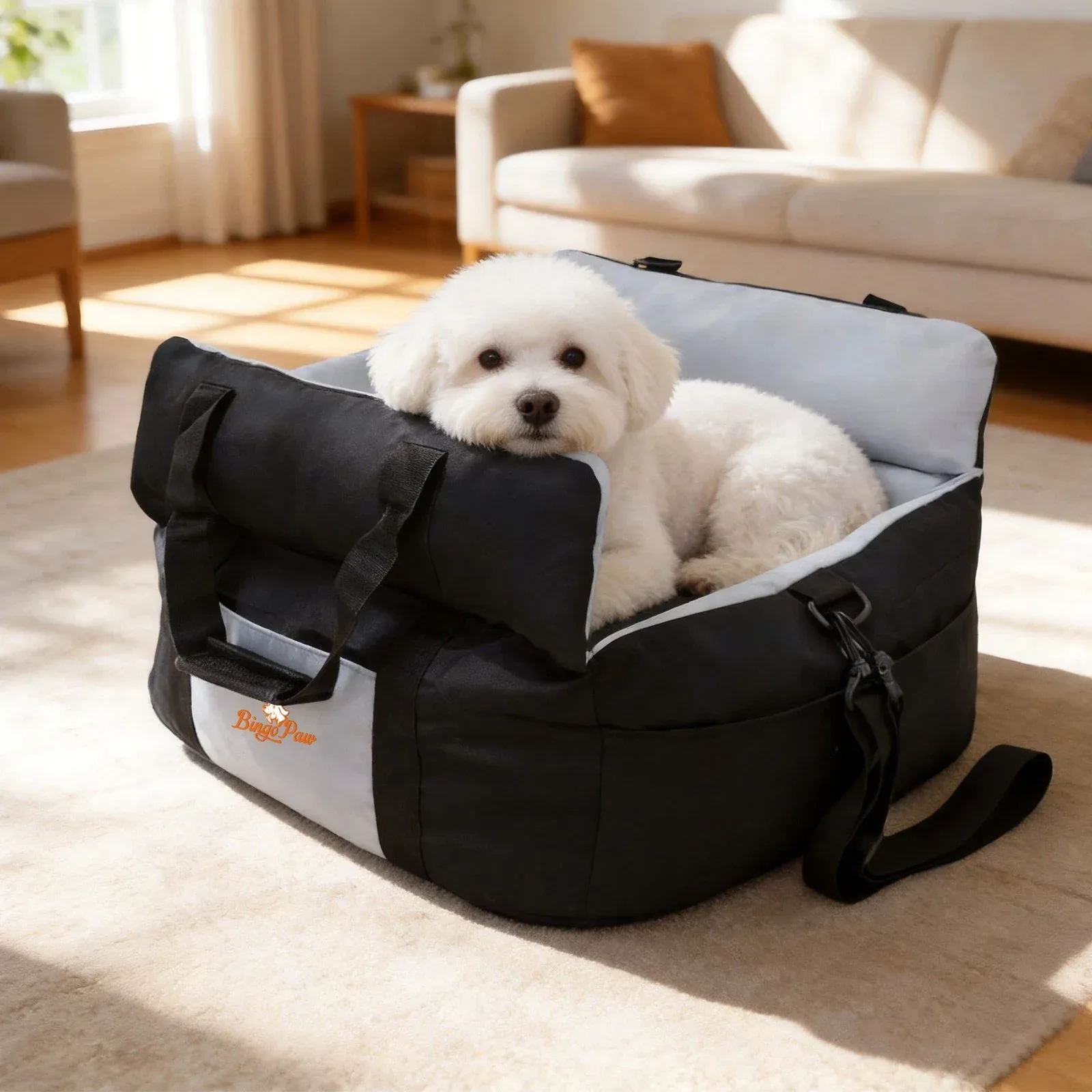 Washable Dog Car Seat Bed Pet Booster Seat Carrier with Safety Leash Portable view 2