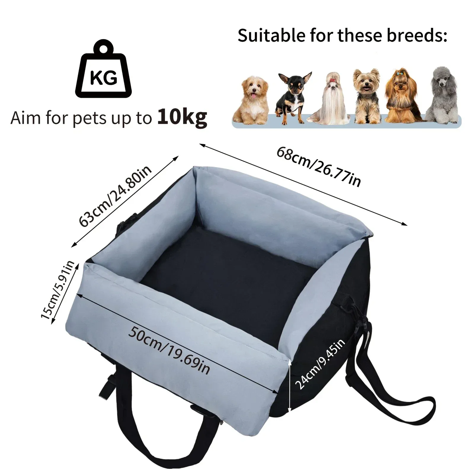 Washable Dog Car Seat Bed Pet Booster Seat Carrier with Safety Leash Portable view 3