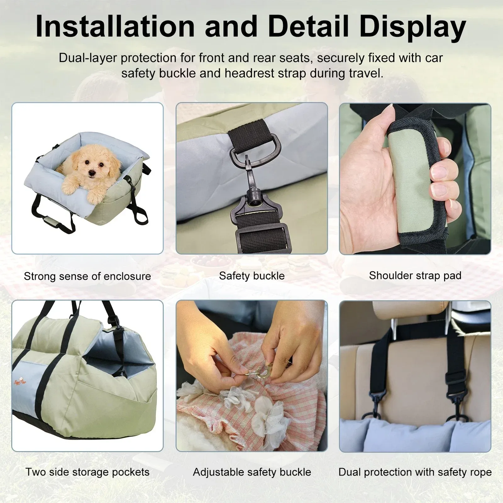 Washable Dog Car Seat Bed Pet Booster Seat Carrier with Safety Leash Portable view 3