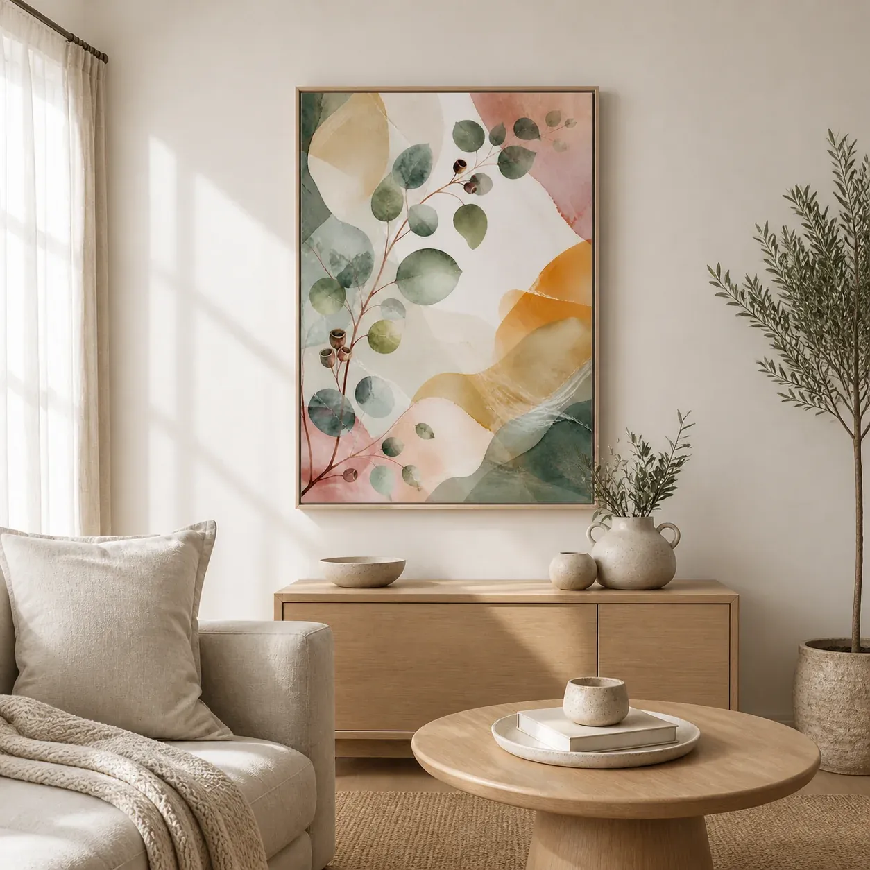 Eucalyptus Reverie Floating Frame Canvas Wall Art - Portrait - 60W x 120H cm