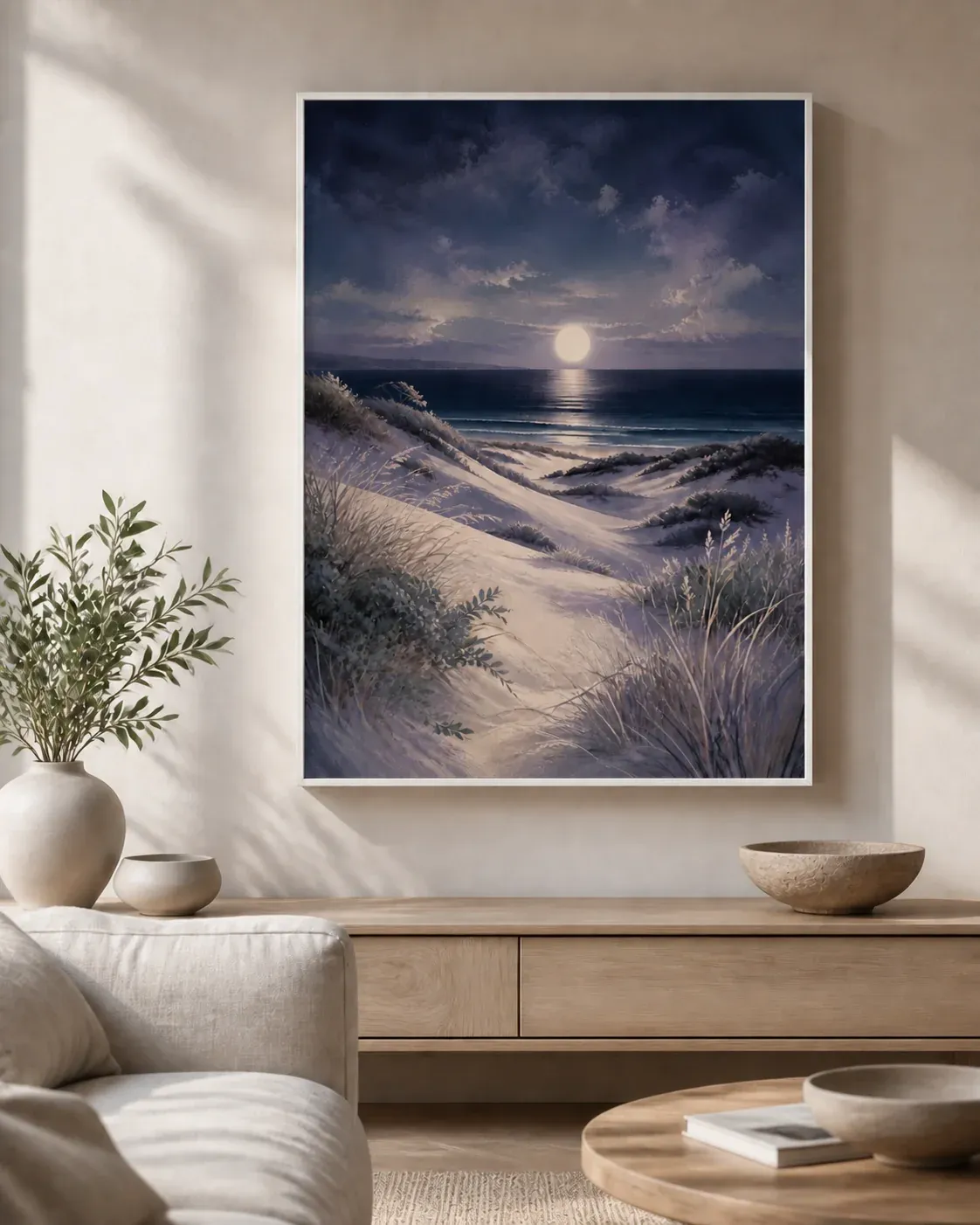 Moonlit Dunes Floating Frame Canvas Wall Art - Portrait - 60W x 120H cm view 3