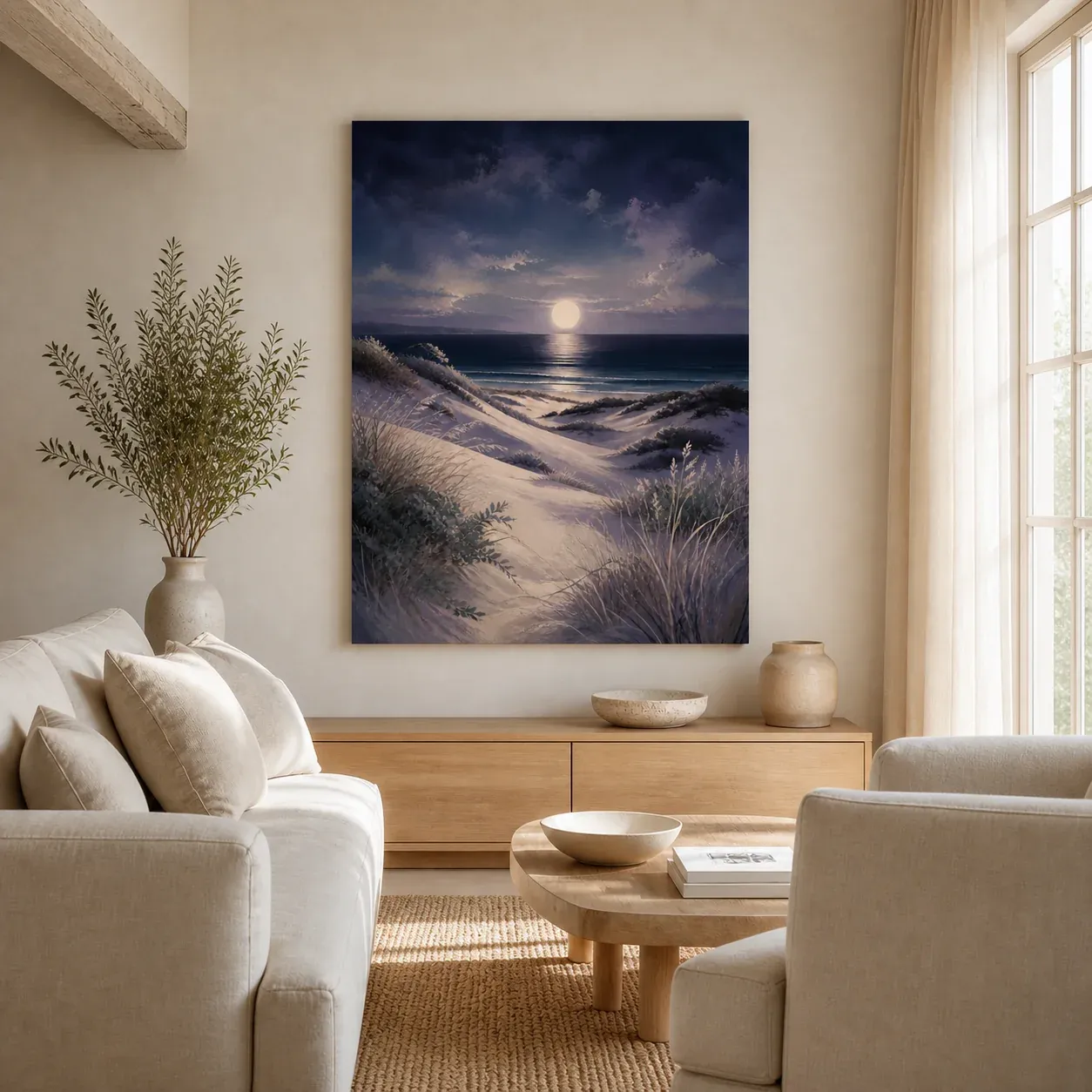 Moonlit Dunes Stretched Canvas Wall Art - Portrait - 60W x 80H cm