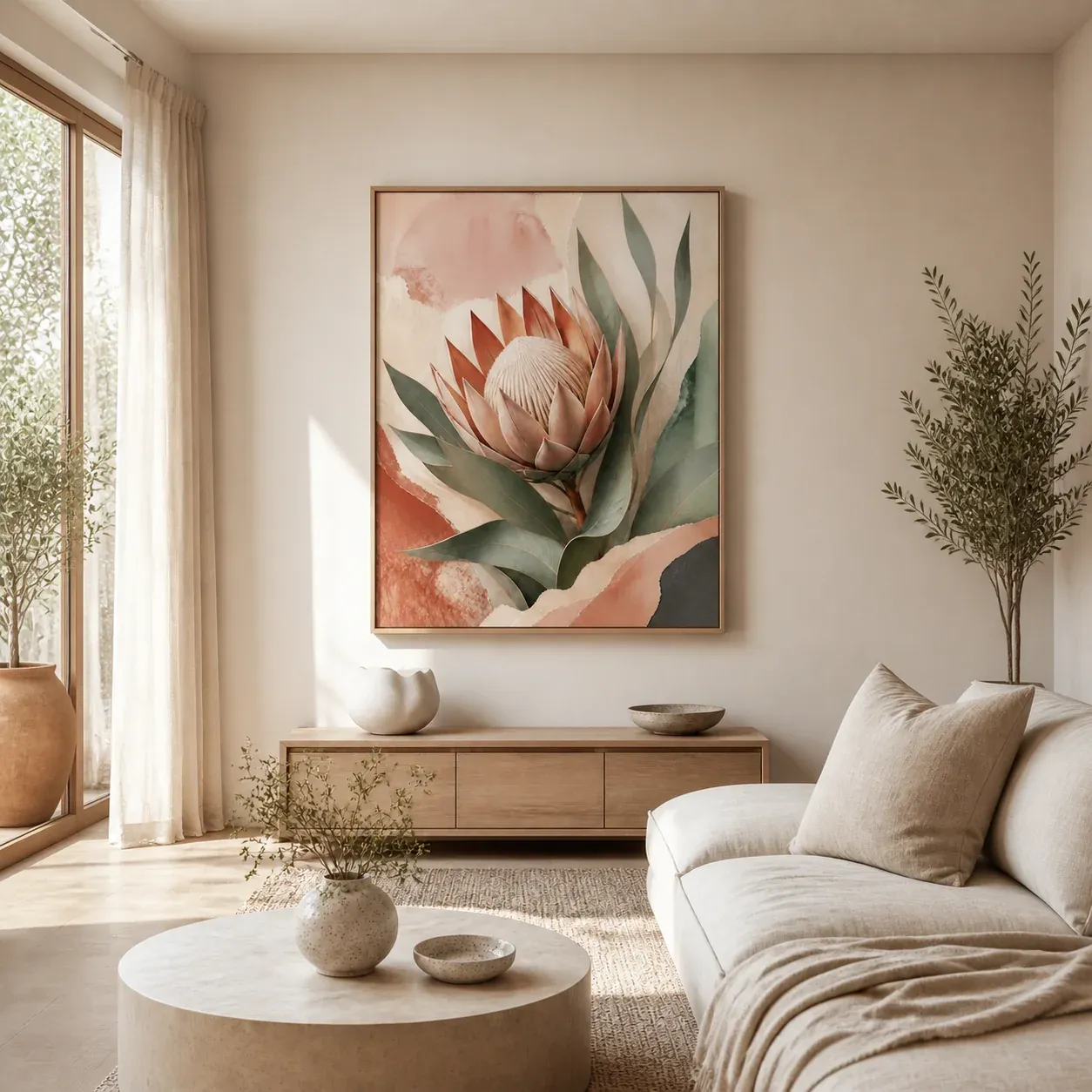 Protea Hush Floating Frame Canvas Wall Art - Portrait - 40W x 50H cm - Natural