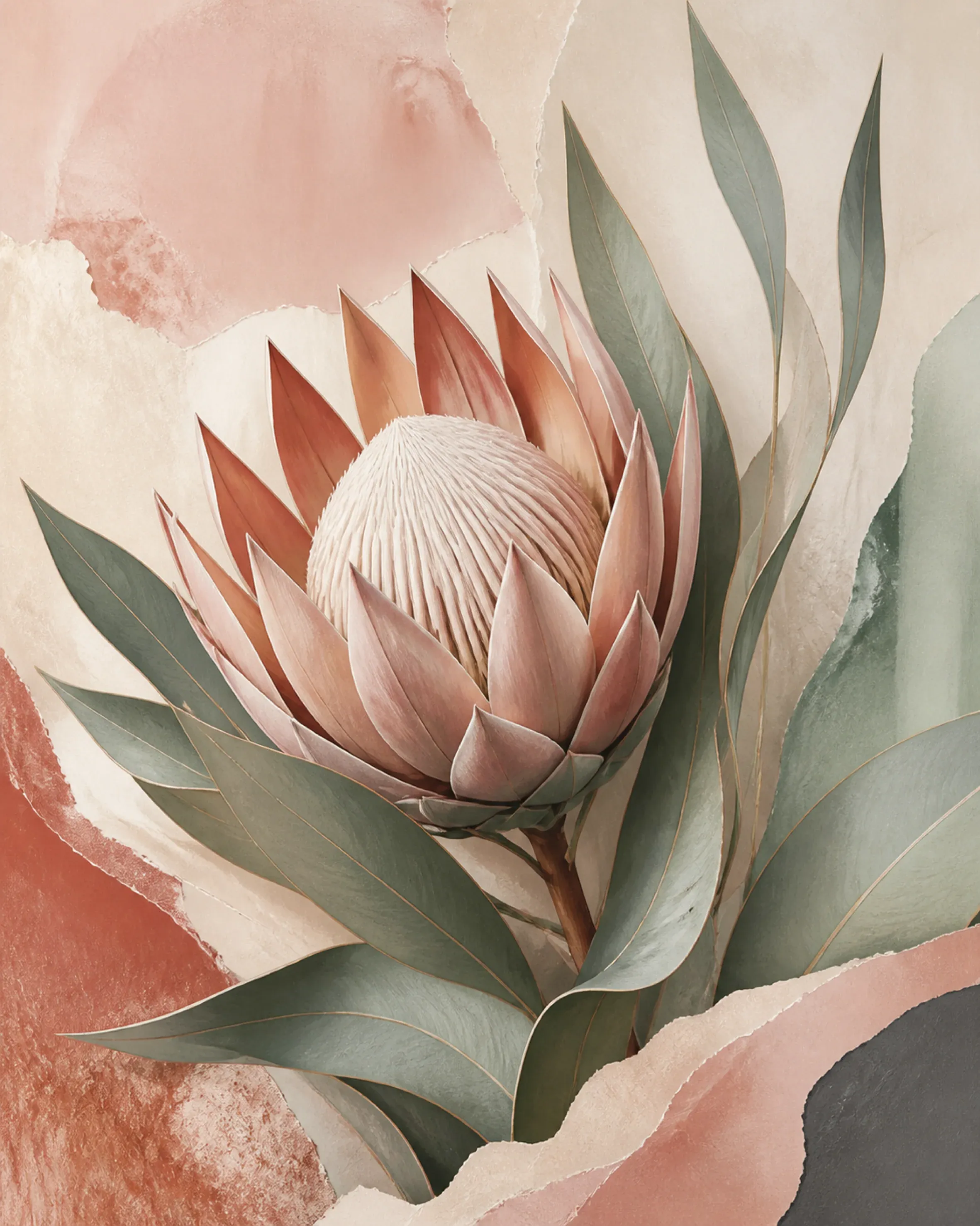 Protea Hush Floating Frame Canvas Wall Art - Portrait - 60W x 80H cm - White view 4