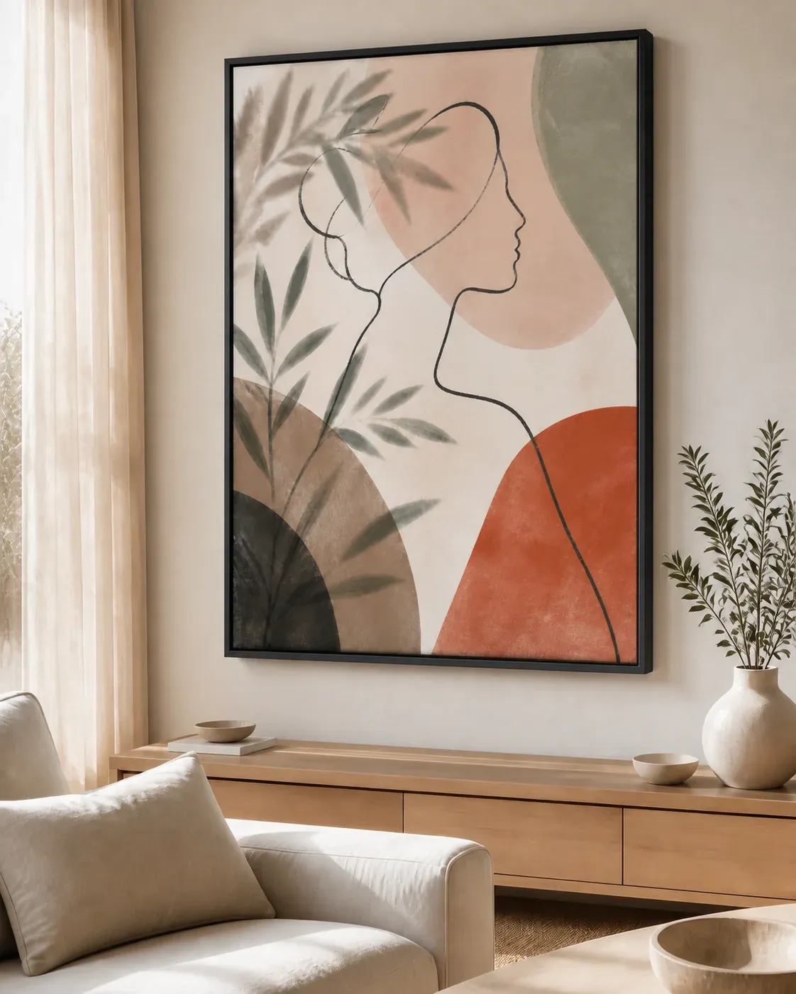 Quiet Muse Floating Frame Canvas Wall Art - Portrait - 40W x 50H cm - Natural view 2