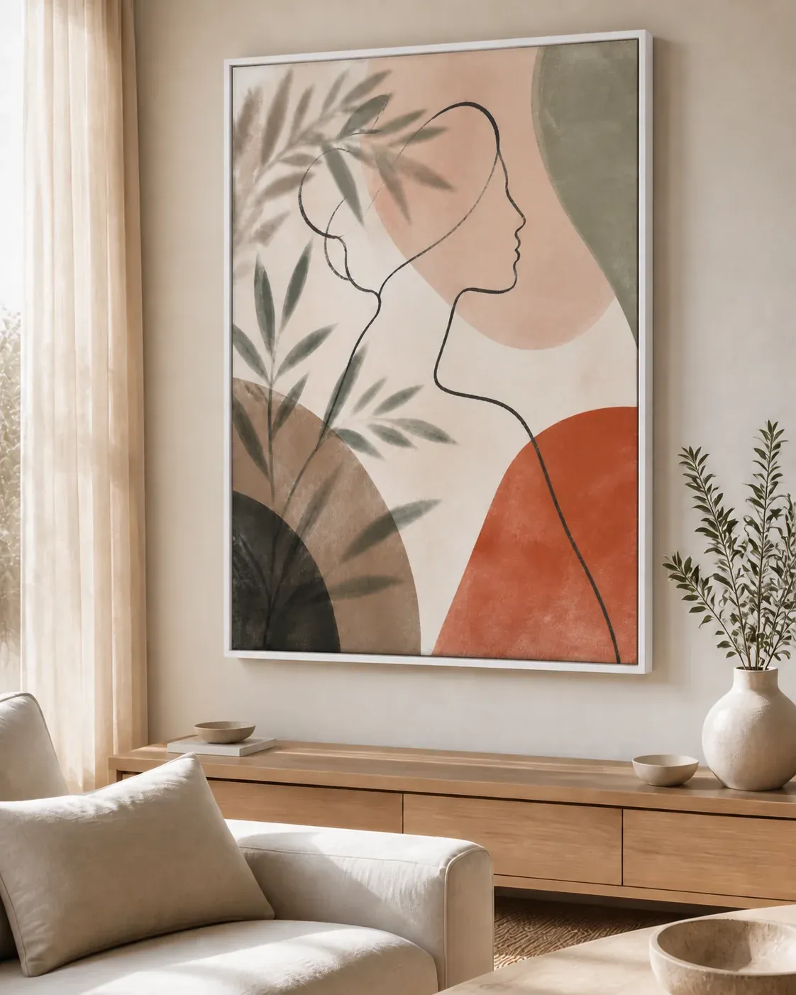 Quiet Muse Floating Frame Canvas Wall Art - Portrait - 40W x 50H cm - Natural view 3