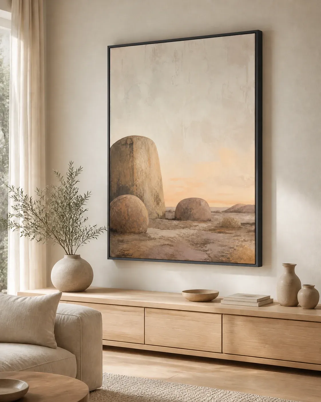 Stone and Sky Floating Frame Canvas Wall Art - Portrait - 60W x 120H cm - White view 2