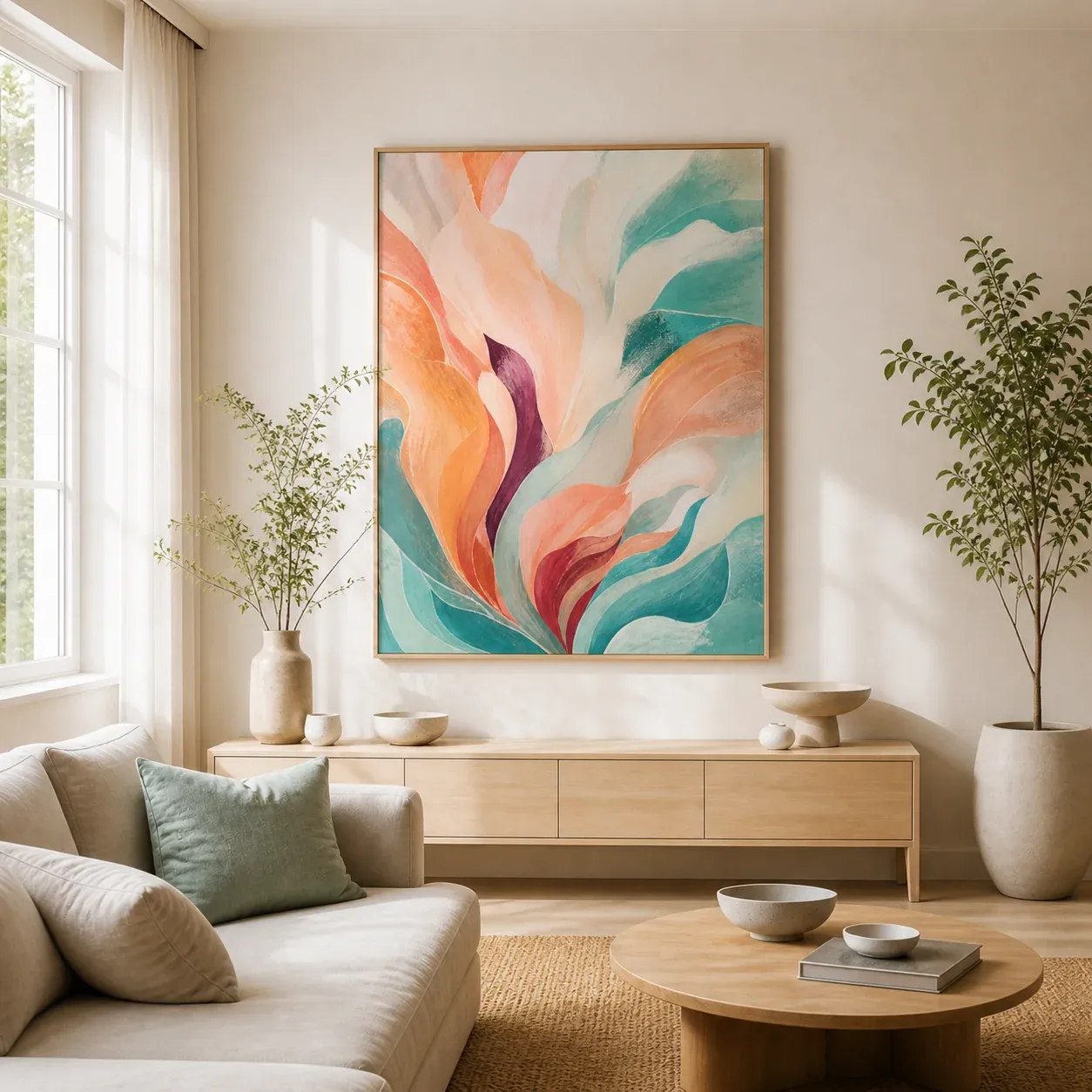 Tidal Bloom Floating Frame Canvas Wall Art - Portrait - 40W x 50H cm - White