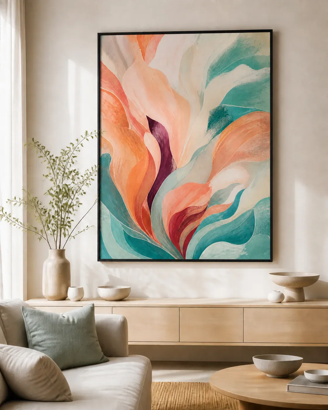 Tidal Bloom Floating Frame Canvas Wall Art - Portrait - 60W x 120H cm - White view 2