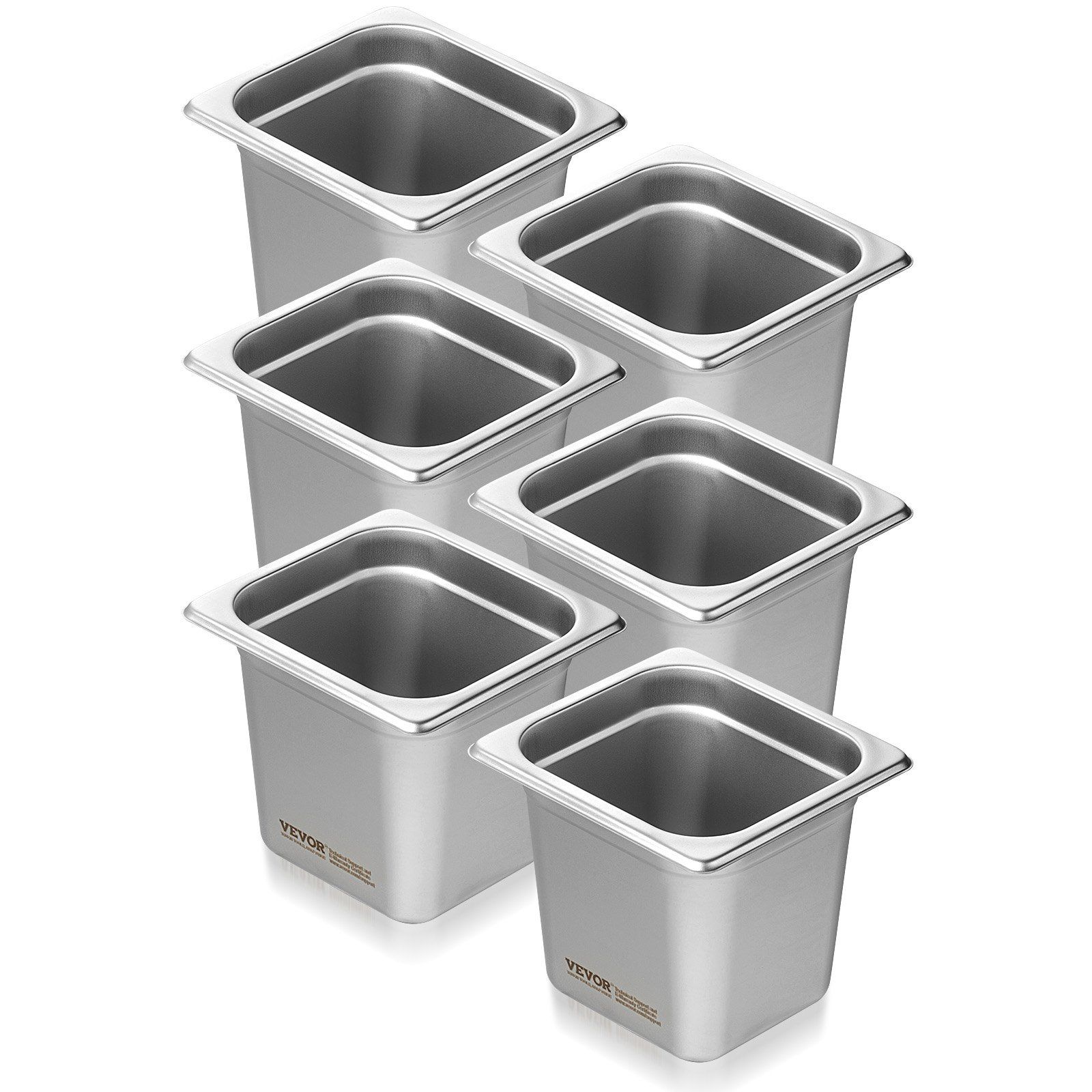 6 Pack 1/6 Size Hotel Pans 6 Inch Deep Anti Jam Steam Table Pans 0.8mm