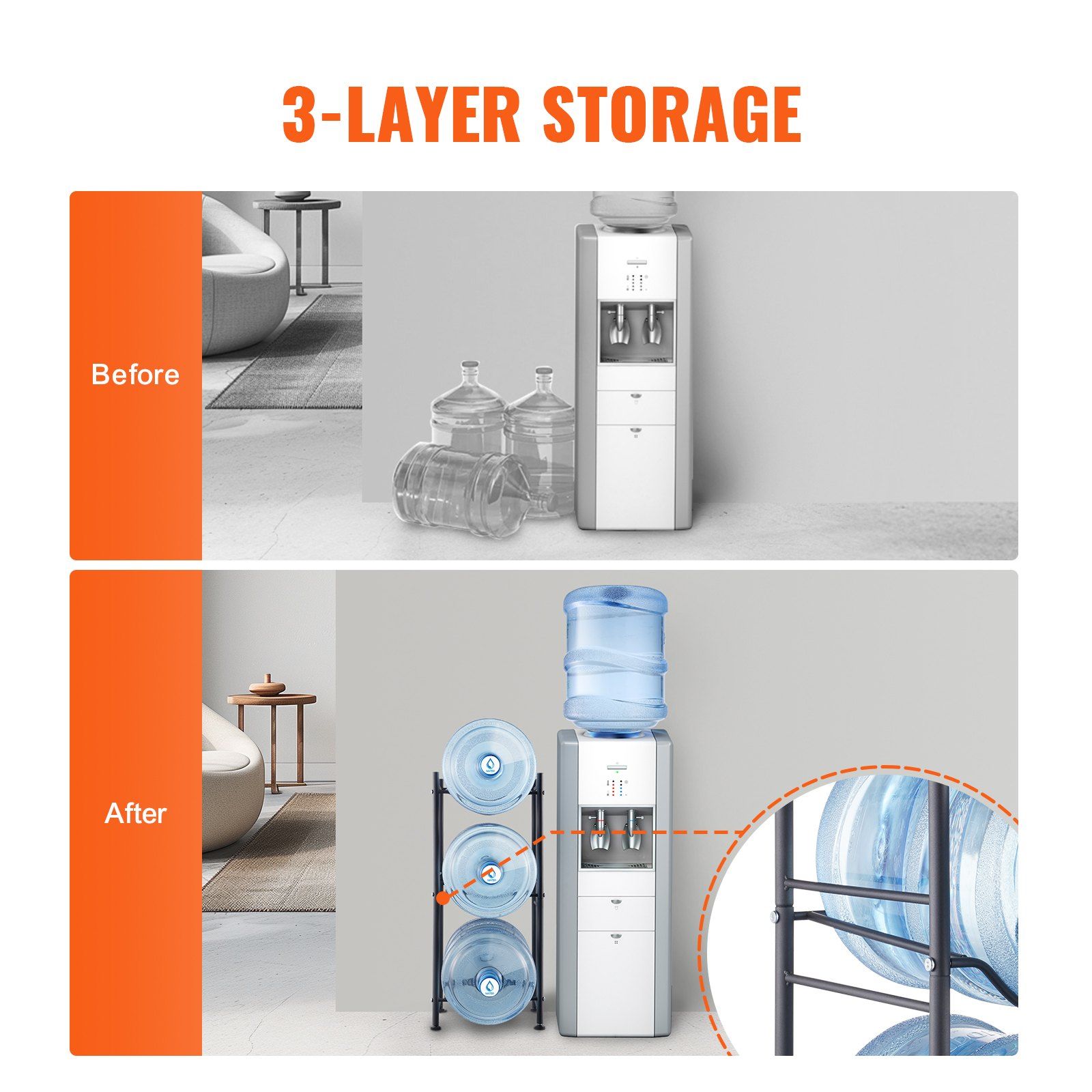 3 Tier 5 Gallon Water Bottle Holder Heavy Duty Single Row Water Jug Rack for 3 view 2