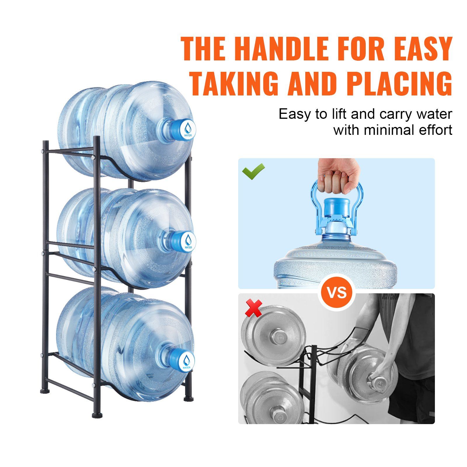 3 Tier 5 Gallon Water Bottle Holder Heavy Duty Single Row Water Jug Rack for 3 view 5