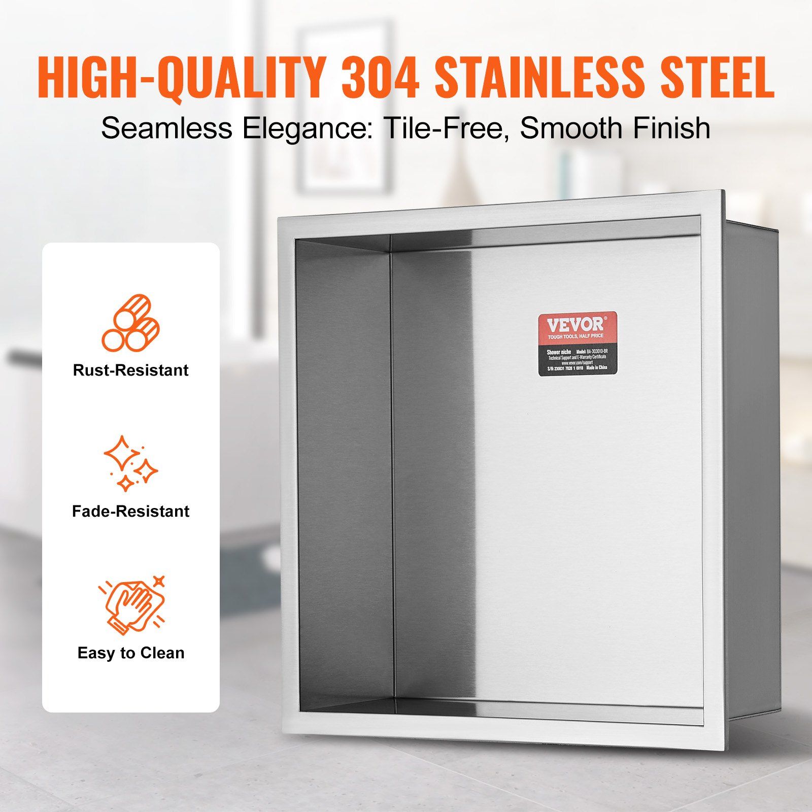 33 x 33 cm 304 Stainless Steel Shower Niche Double Shelf view 5