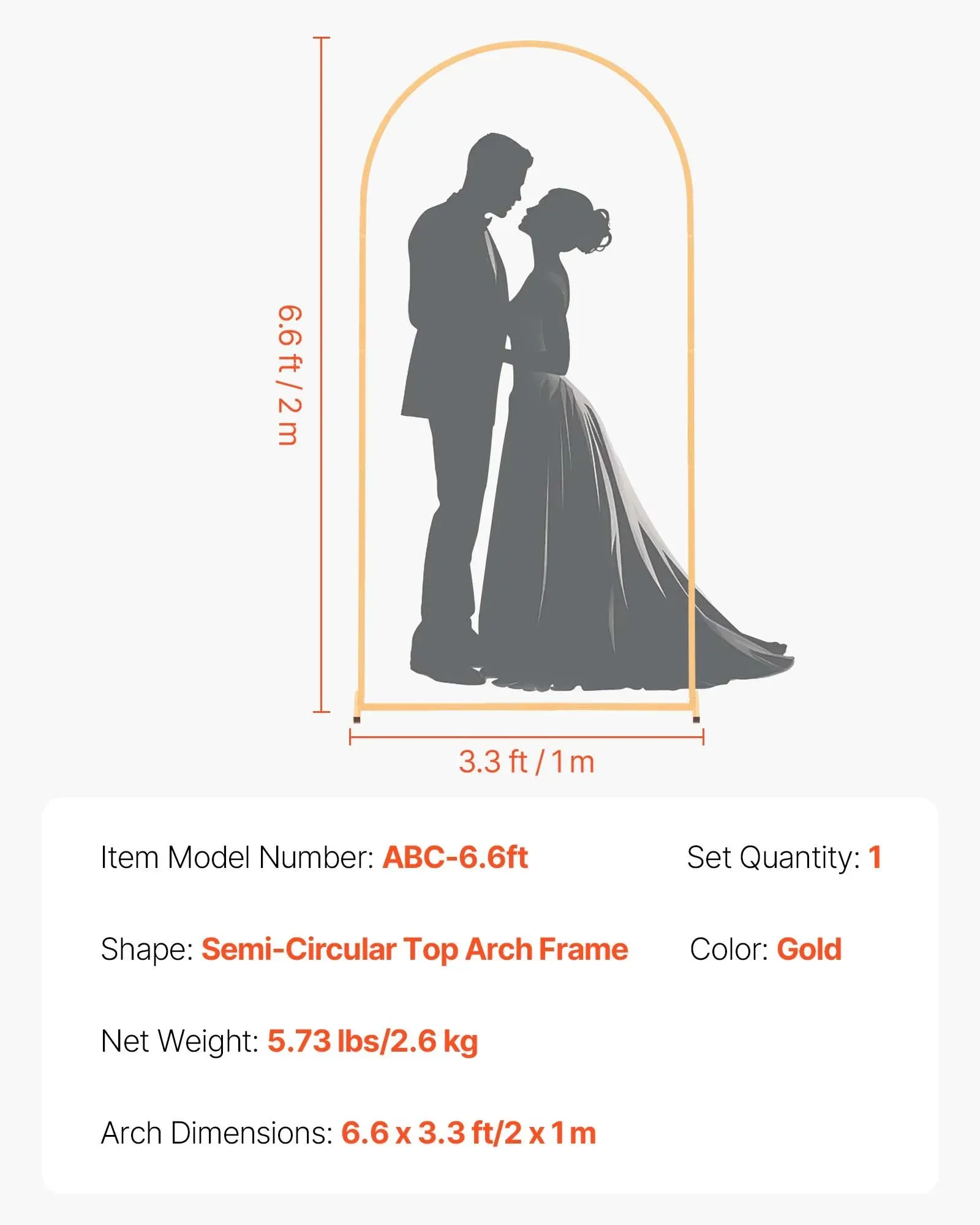 Arch Backdrop Stand, 2 x 1 m, Stable Structure, Easy Assembly, 1 Set Gold view 3