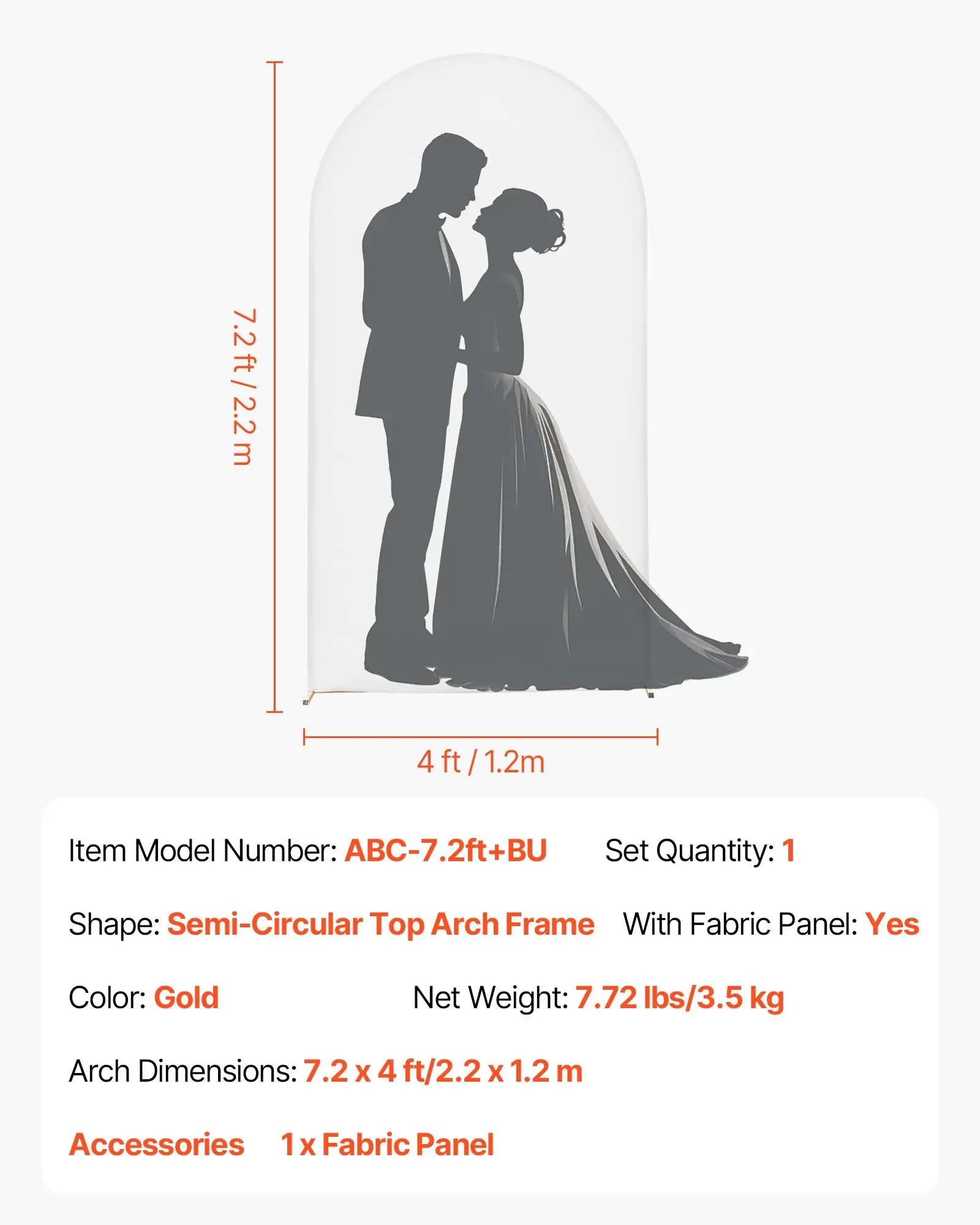Arch Backdrop Stand, 2.2 x 1.2 m, Stable Structure, 1 Set Gold Metal Arch view 3