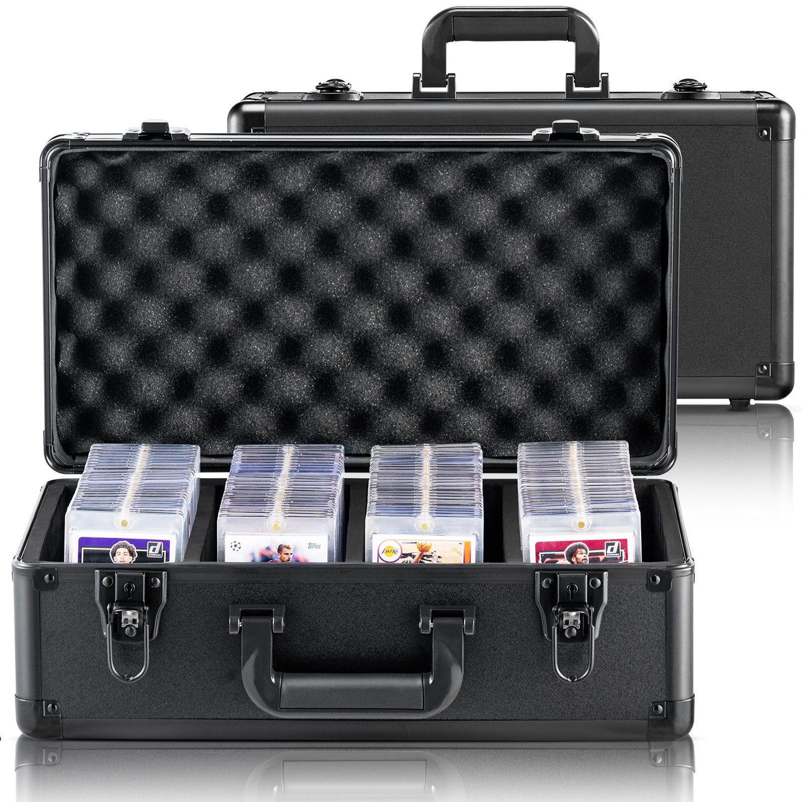 Graded Card Storage Box 4 Slot Key Lock Carrying Case with Foam Dividers for