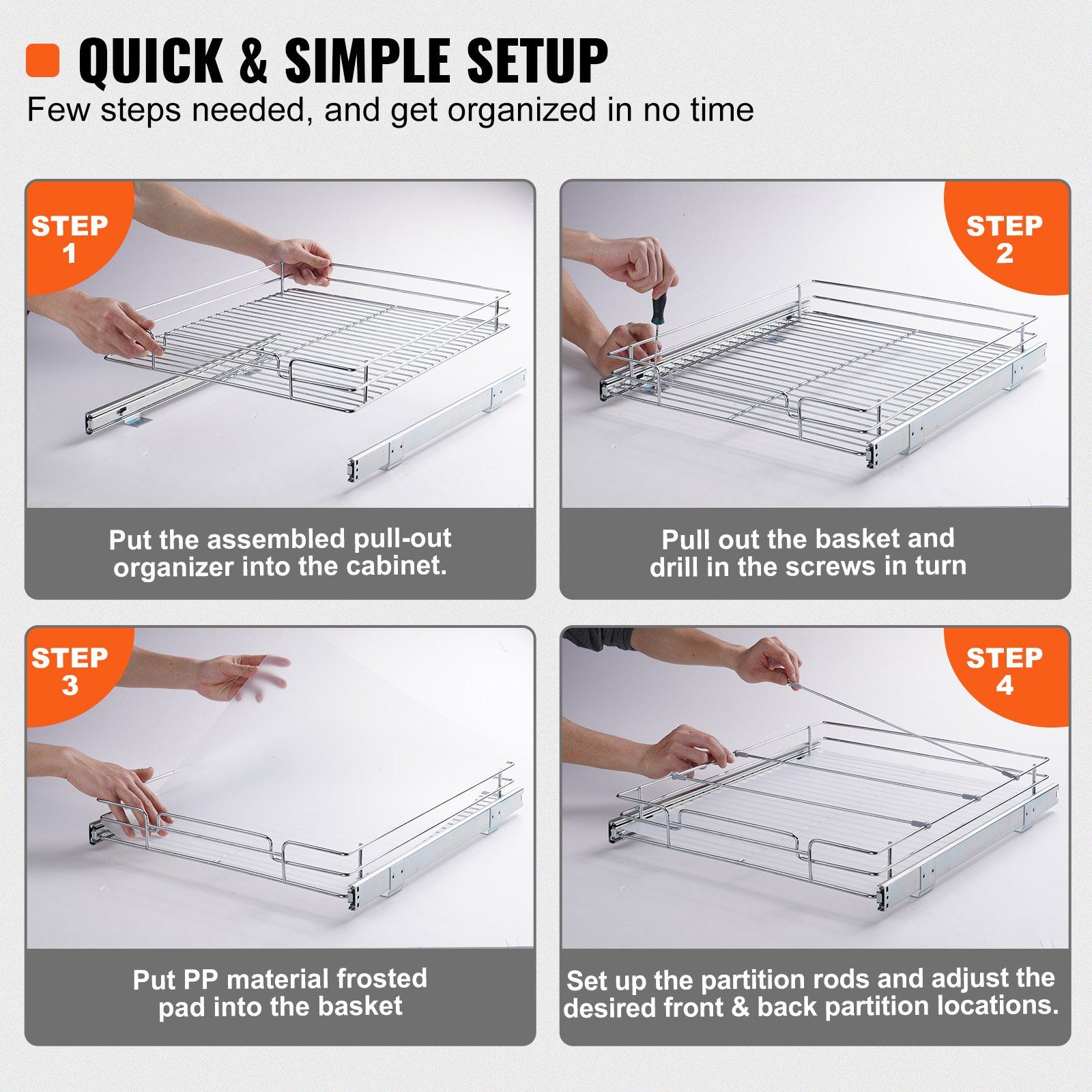 Pull Out Cabinet Organizer 460 x 533 x 85mm Heavy Duty Slide Out Pantry Shelf view 4