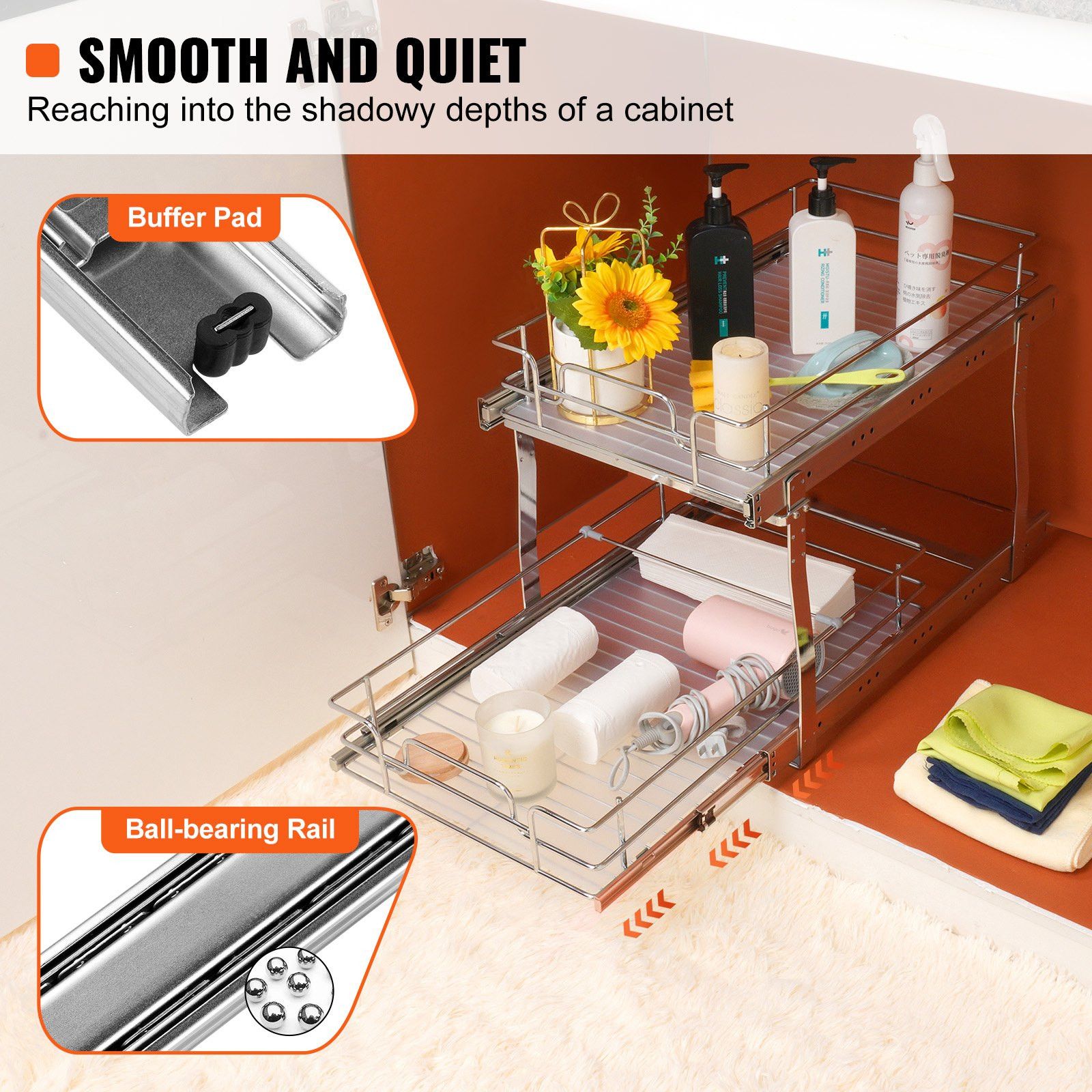 2 Tier Pull Out Cabinet Organizer 14"x21"x15" Heavy Duty Slide Out Pantry view 2