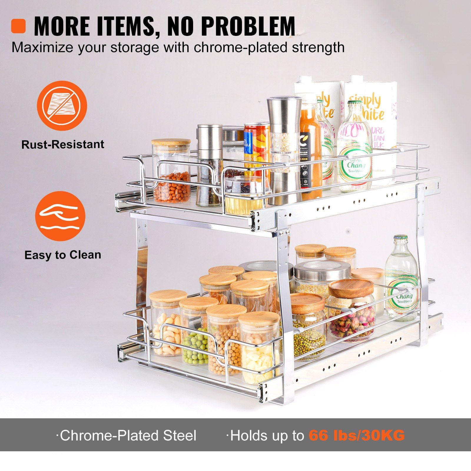 2 Tier Pull Out Cabinet Organizer 14"x21"x15" Heavy Duty Slide Out Pantry view 3
