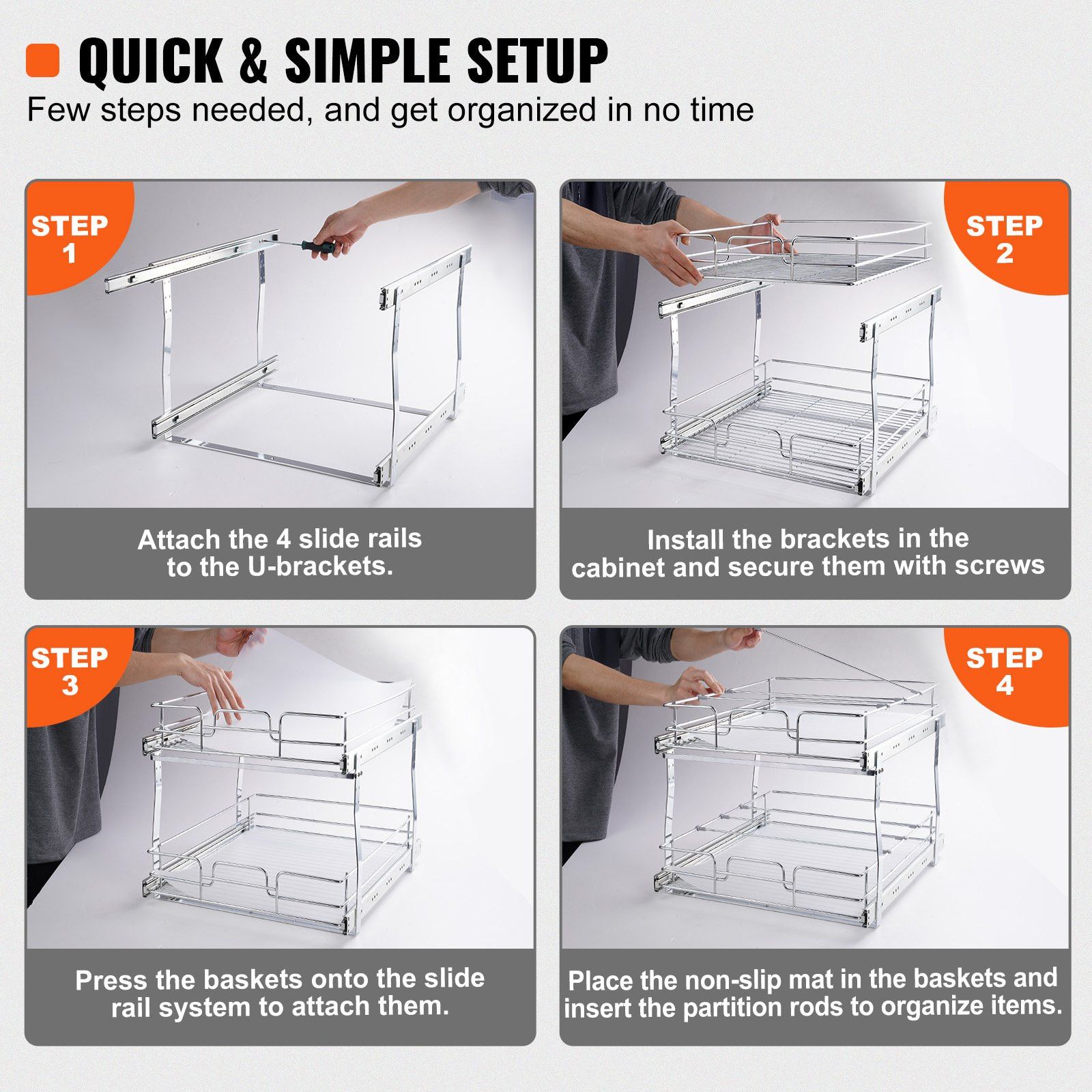 2 Tier Pull Out Cabinet Organizer 14"x21"x15" Heavy Duty Slide Out Pantry view 4
