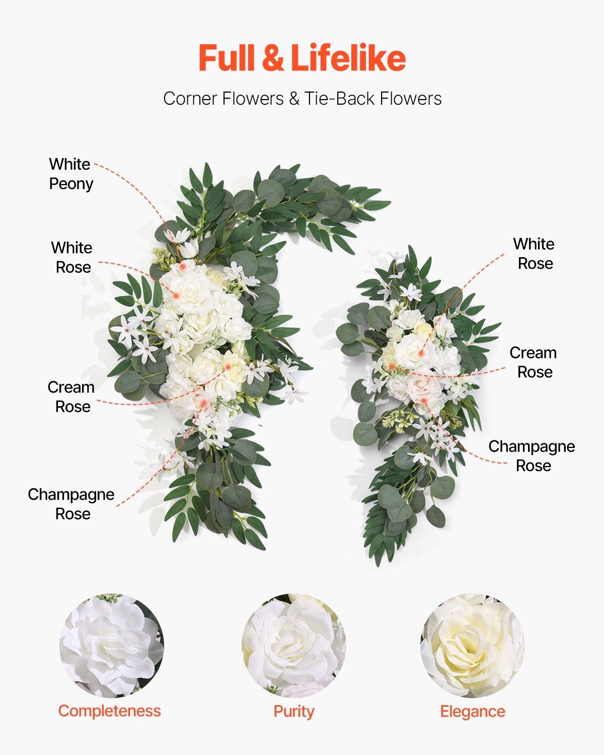 White Artificial Wedding Arch Flower Kit with Sheer Drape (3-Piece Set) - 2 view 5