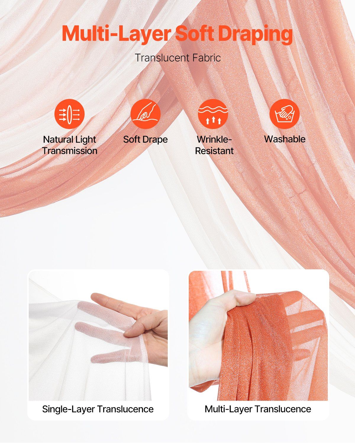 Orange Artificial Wedding Arch Flower Kit with Sheer Drapes (4-Piece Set) - 2 view 3