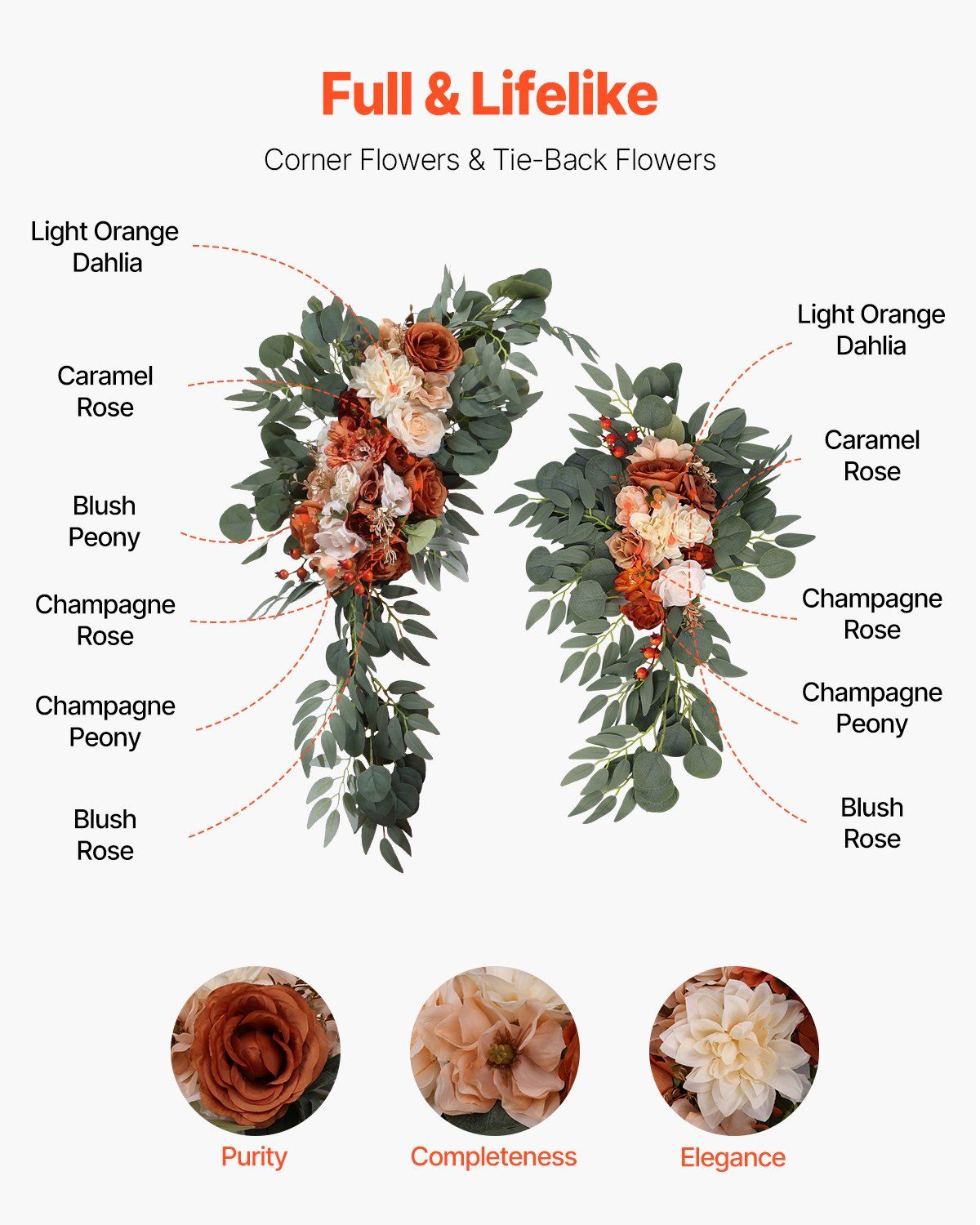 Orange Artificial Wedding Arch Flower Kit with Sheer Drapes (4-Piece Set) - 2 view 5