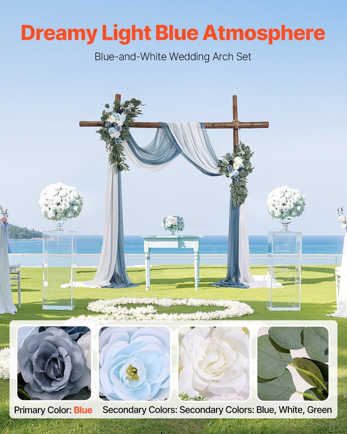 Blue Artificial Wedding Arch Flower Kit with Sheer Drapes (4-Piece Set) - 2 view 2