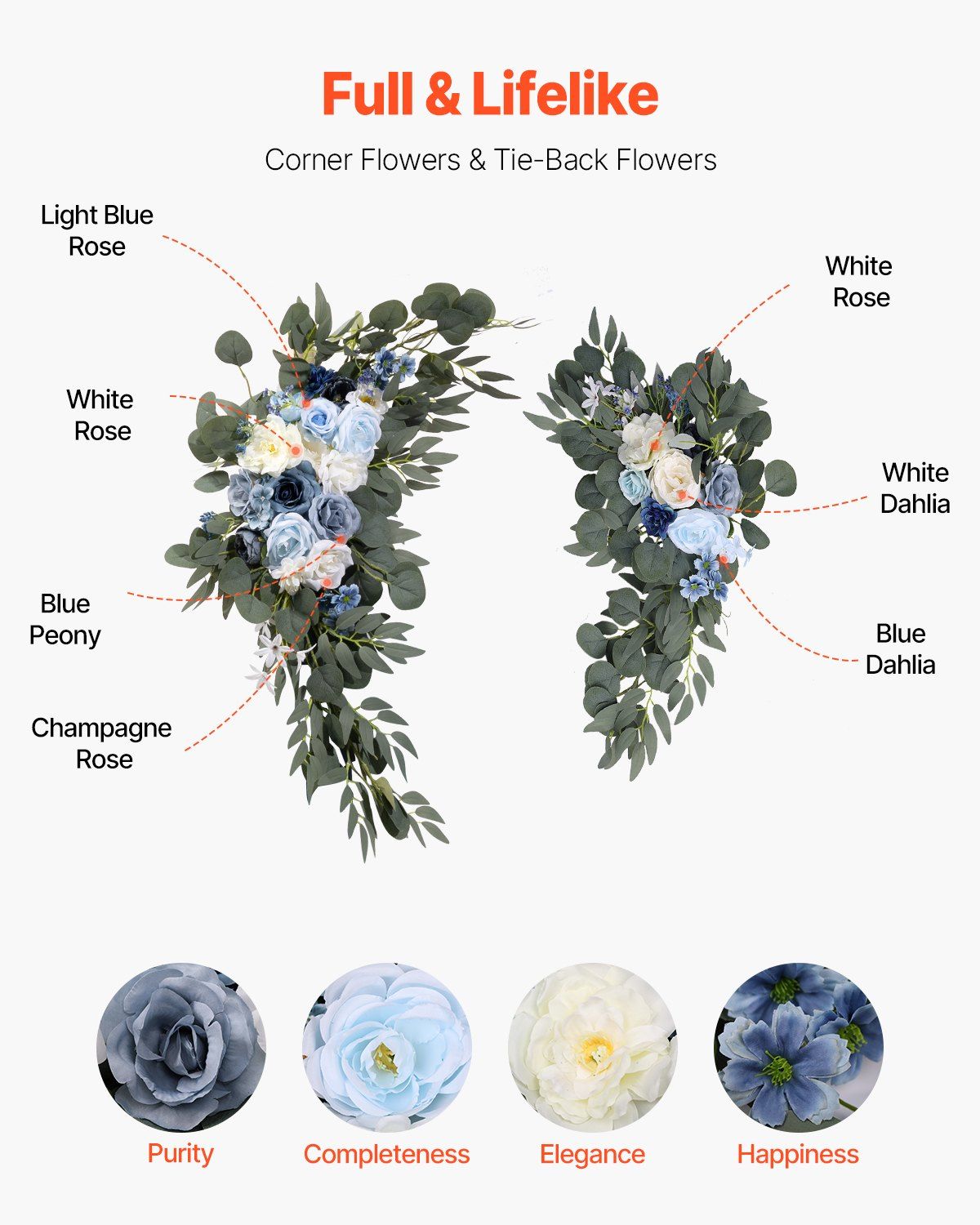 Blue Artificial Wedding Arch Flower Kit with Sheer Drapes (4-Piece Set) - 2 view 5