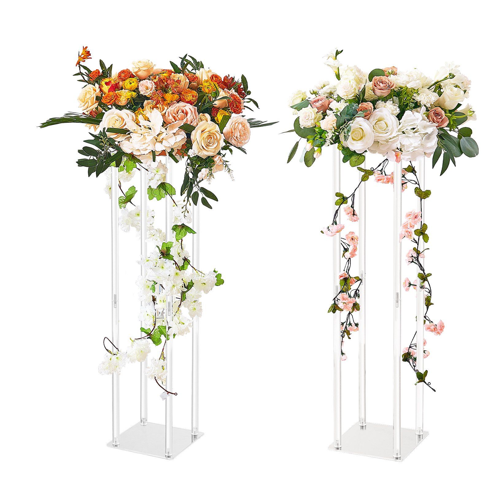2 Pack 31.5 Inch Wedding Flower Stand Acrylic Laminate Geometric Vase Column — image 1