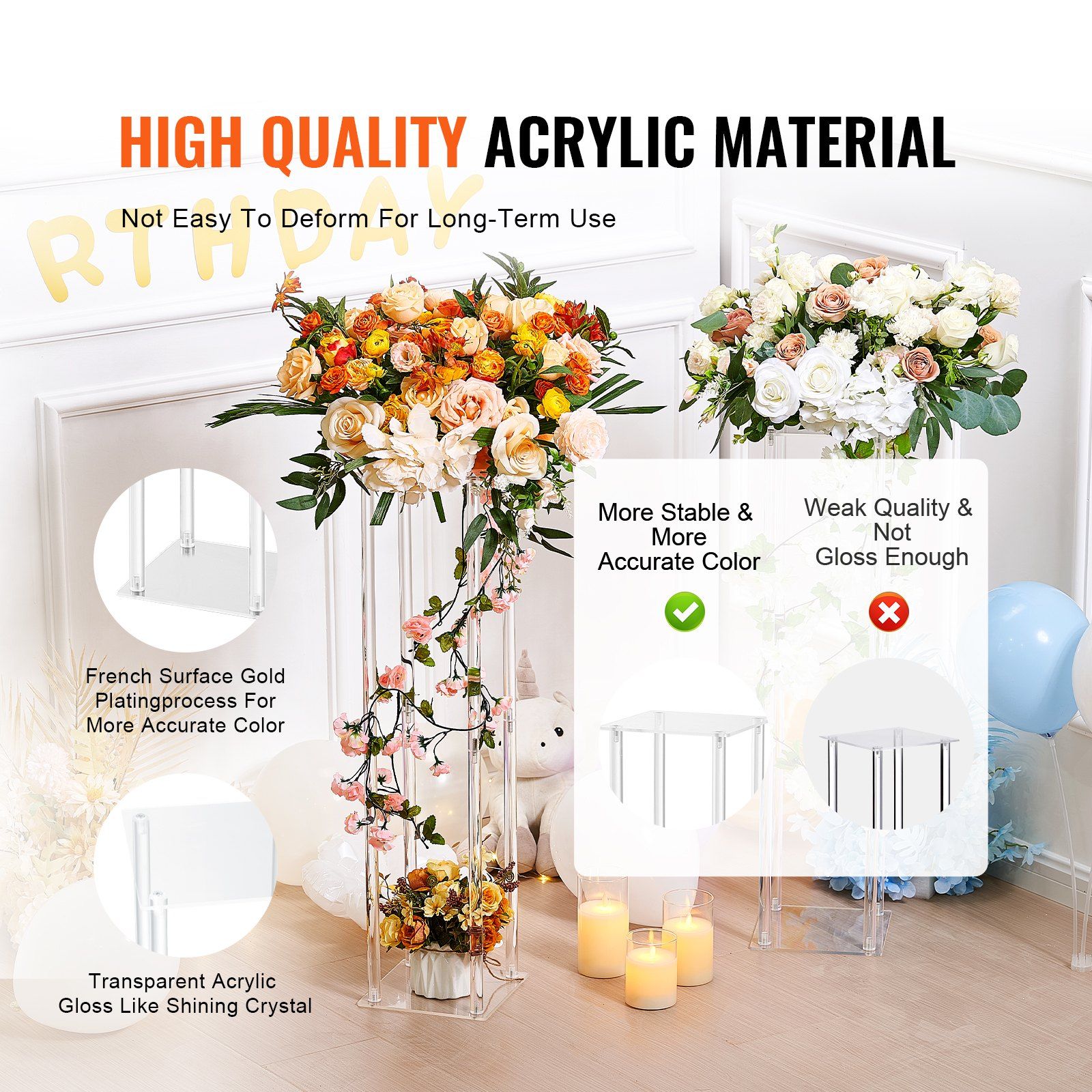 2 Pack 31.5 Inch Wedding Flower Stand Acrylic Laminate Geometric Vase Column view 2
