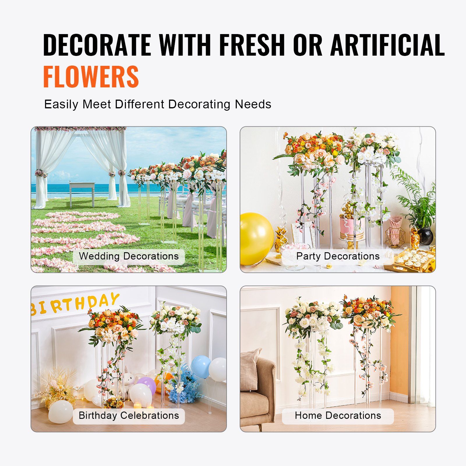2 Pack 31.5 Inch Wedding Flower Stand Acrylic Laminate Geometric Vase Column view 5