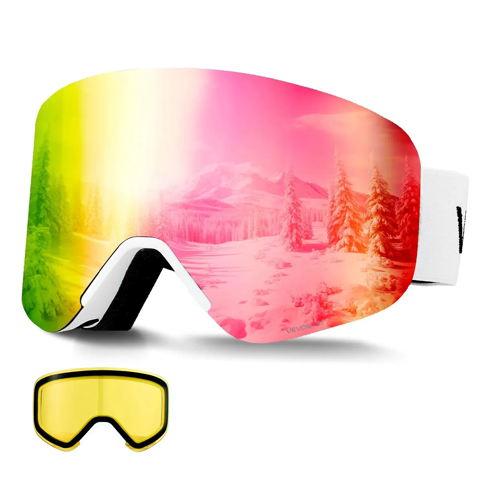 Frameless Ski Goggles, Magnet Cylindrical Lens with Pink Revo Coating, Fit for — image 1