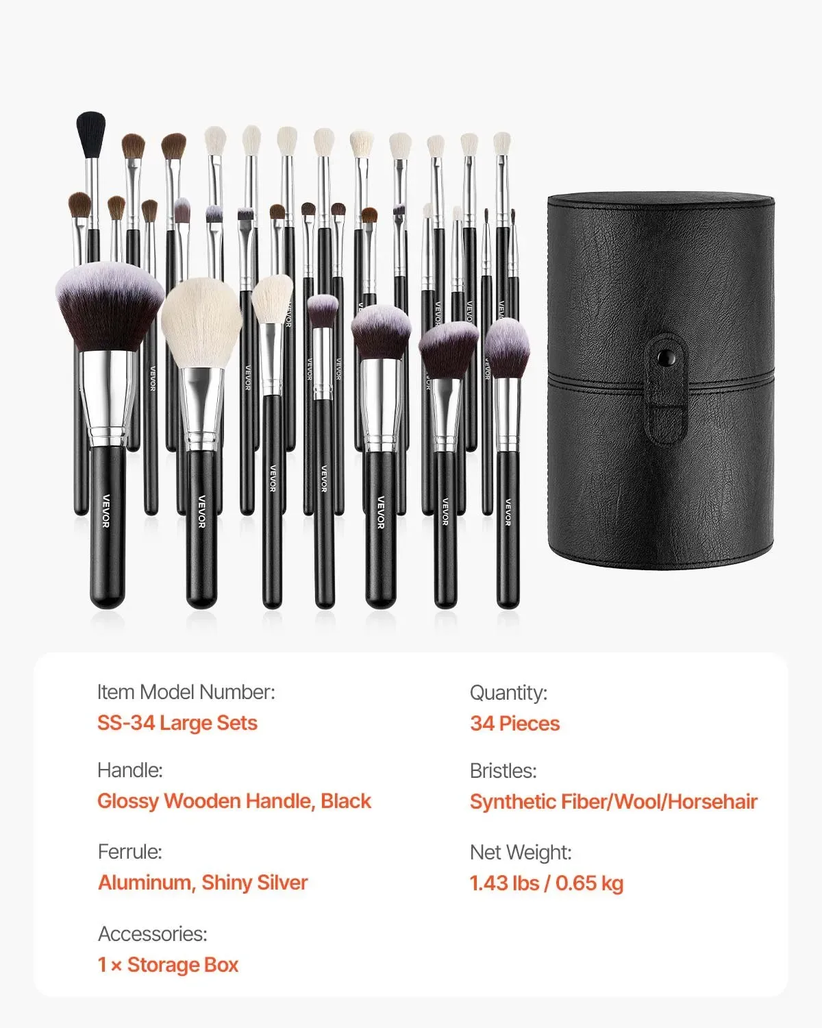 34-Piece Makeup Brush Set, Ergonomic Wood Handle, Travel-Friendly Case Included view 5
