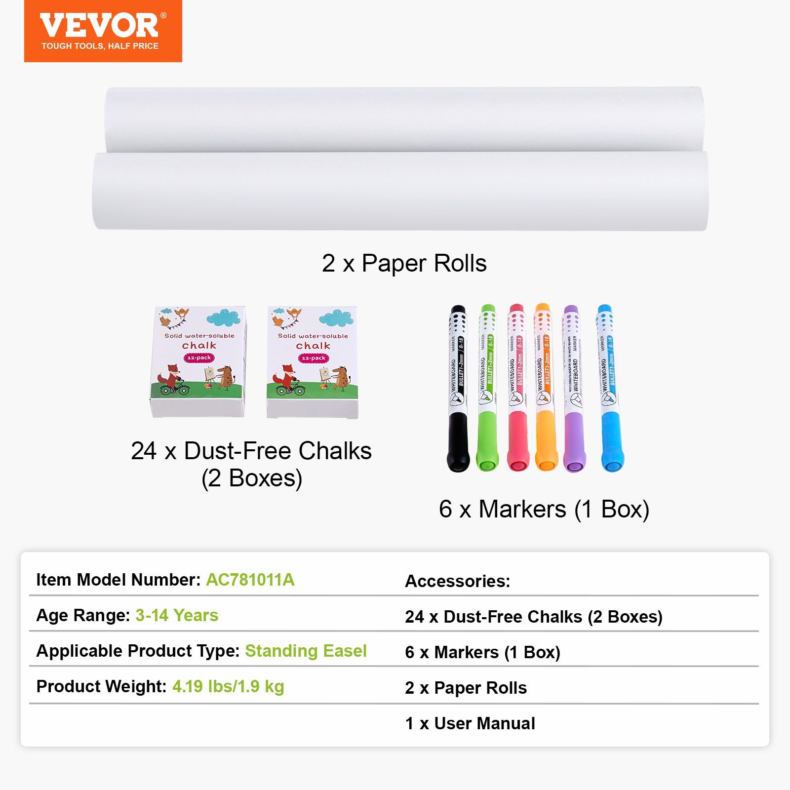 Easel Accessory Set, 32 PCS Kid's Art Easel Painting Kit Including Chalks view 5