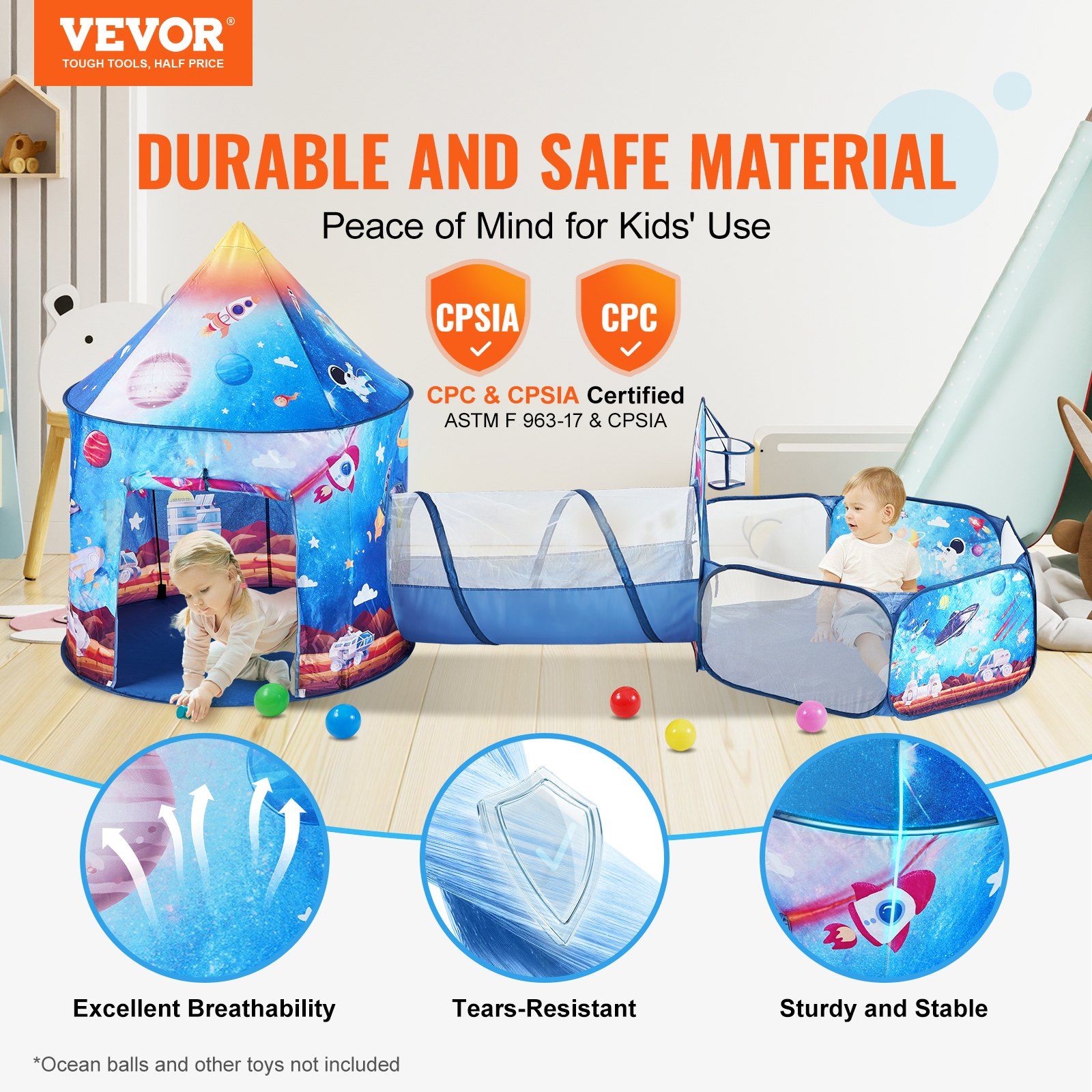 3 in 1 Kids Play Tent with Tunnel for Boys view 2